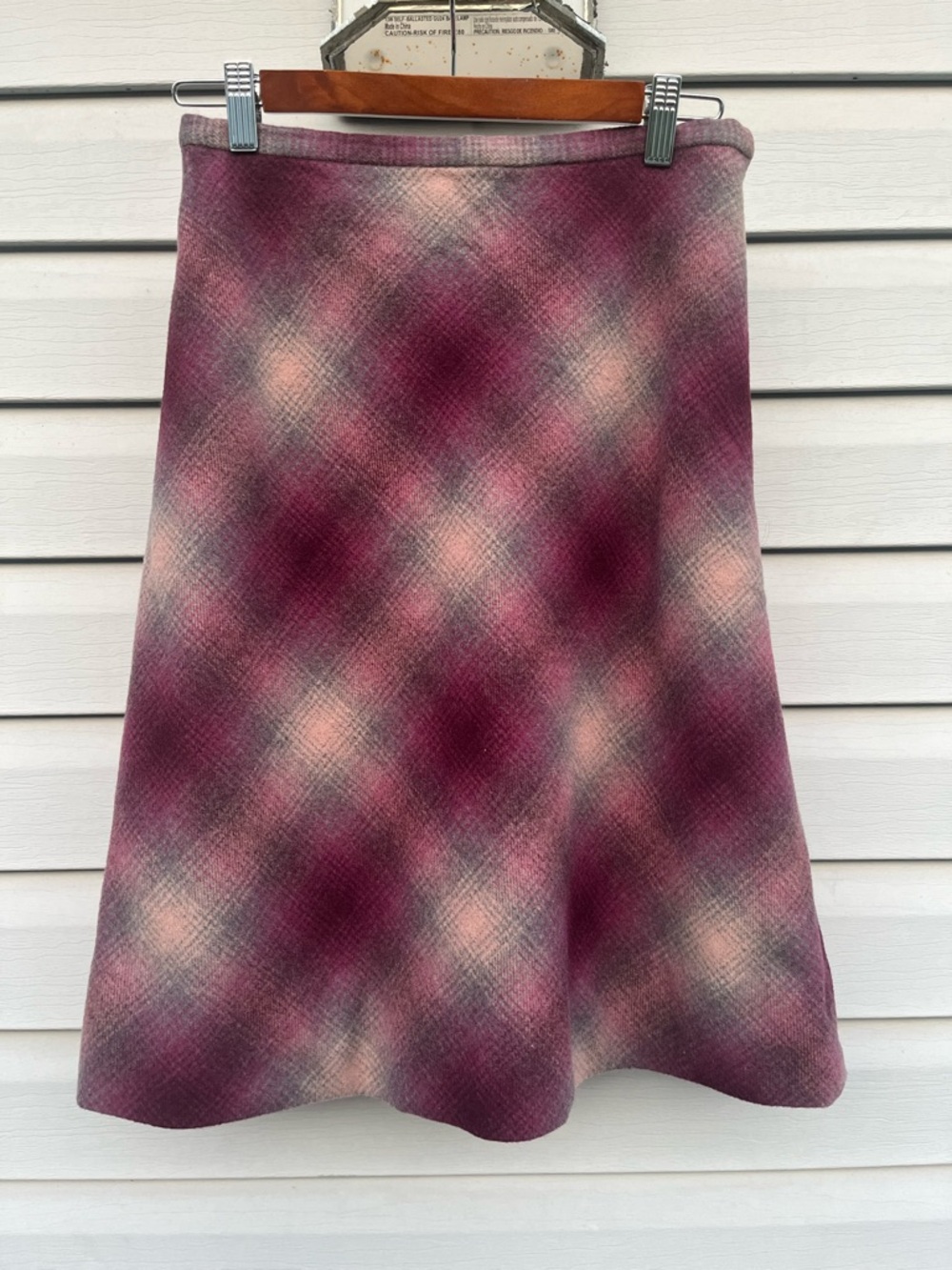 Vintage Y2K Women’s Plum Plaid A-Line Wool Blend Skirt